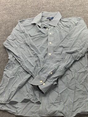 Men's Green & White Gingham Button-Down Dress Shirt
